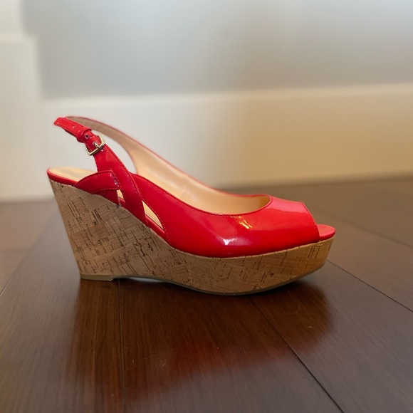 Red open toe espadrille cork wedge - Picture 1 of 9